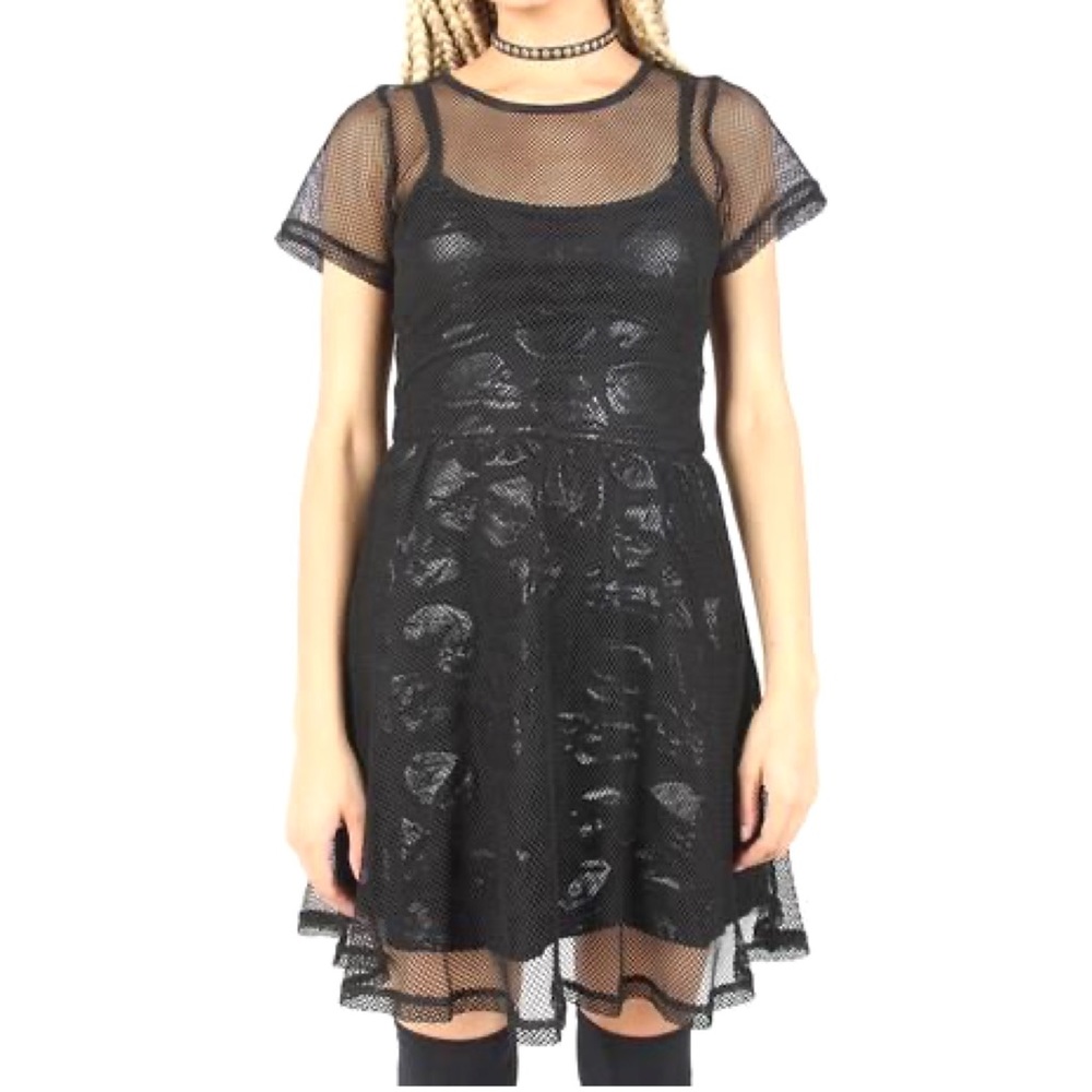 Iron Fist Skulls Club Black Mesh Skull Dress | Gothic Alt Style Mesh Mini Dress